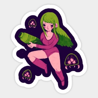 green and pink Sticker